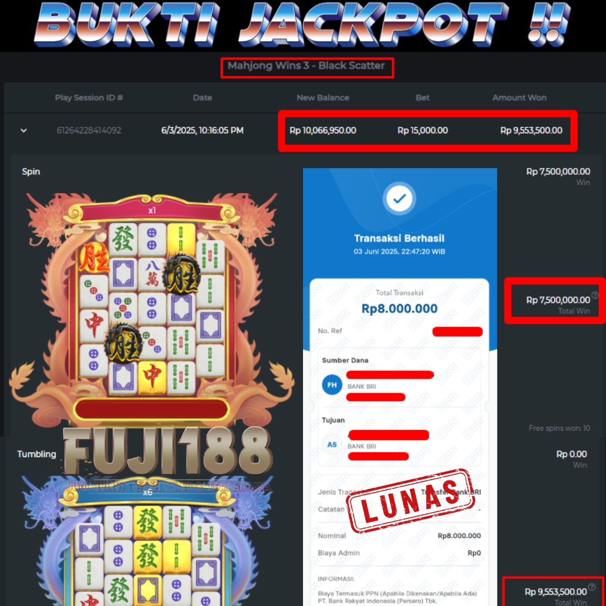 Bukti Kemenangan Mahjong Wins 3  Blackscatter – PRAGMATIC PLAY