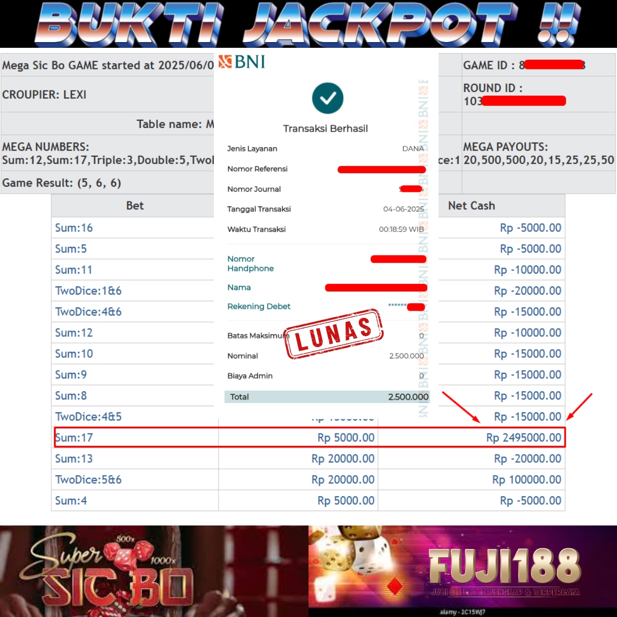 Bukti Kemenangan Mega Sicbo – Live Games PP