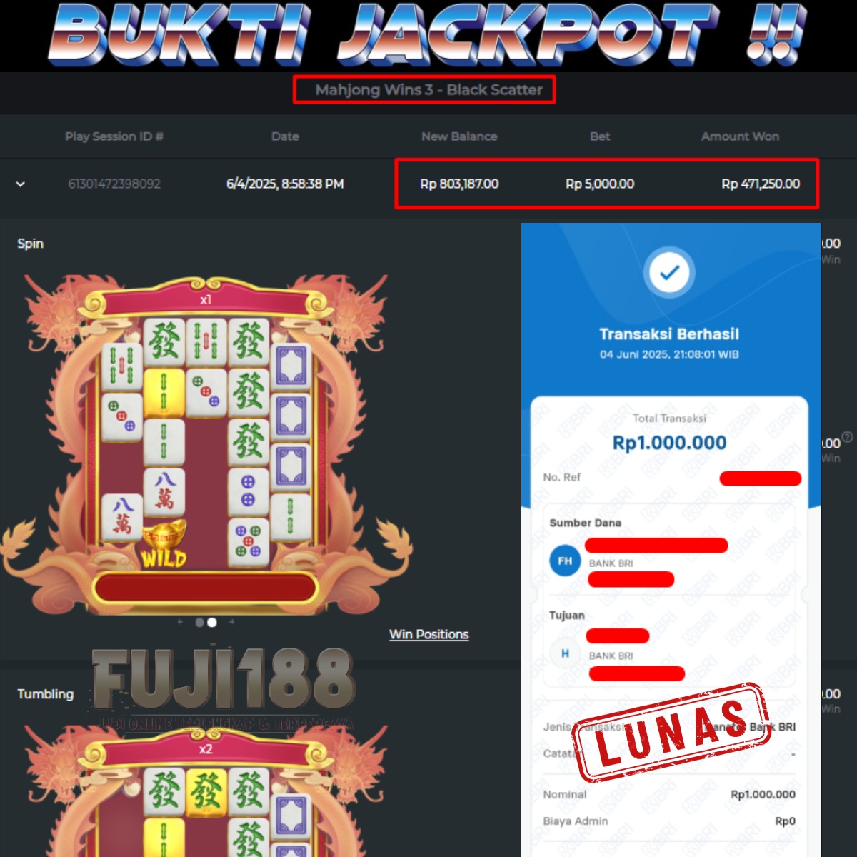 Bukti Kemenangan Mahjong Wins 3 Black Scatter – PRAGMATIC PLAY