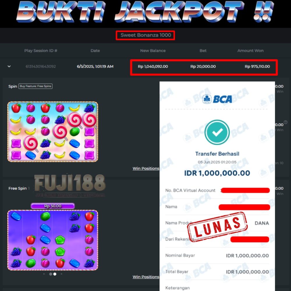 Bukti Kemenangan SWEET BONANZA 1000 – PRAGMATIC PLAY
