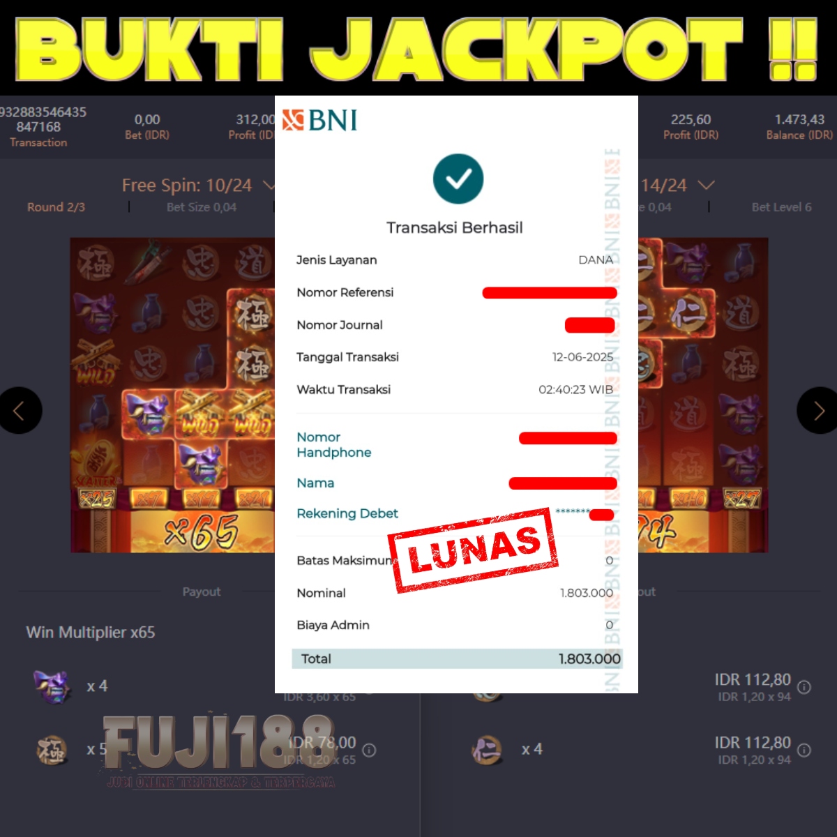 Bukti kemenangan Yakuza Honor – PG SOFT