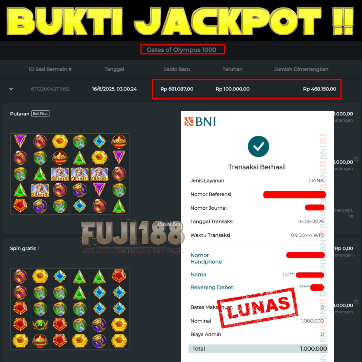 Bukti Kemenangan Gates of Olympus 1000 – PRAGMATIC PLAY