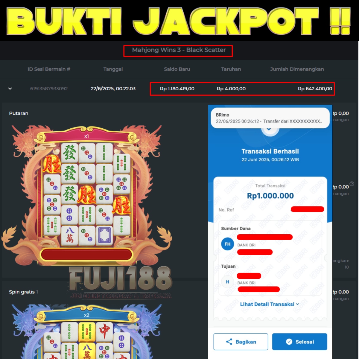 Bukti Kemenangan Mahjong Wins 3  Black Scatter – PRAGMATIC PLAY