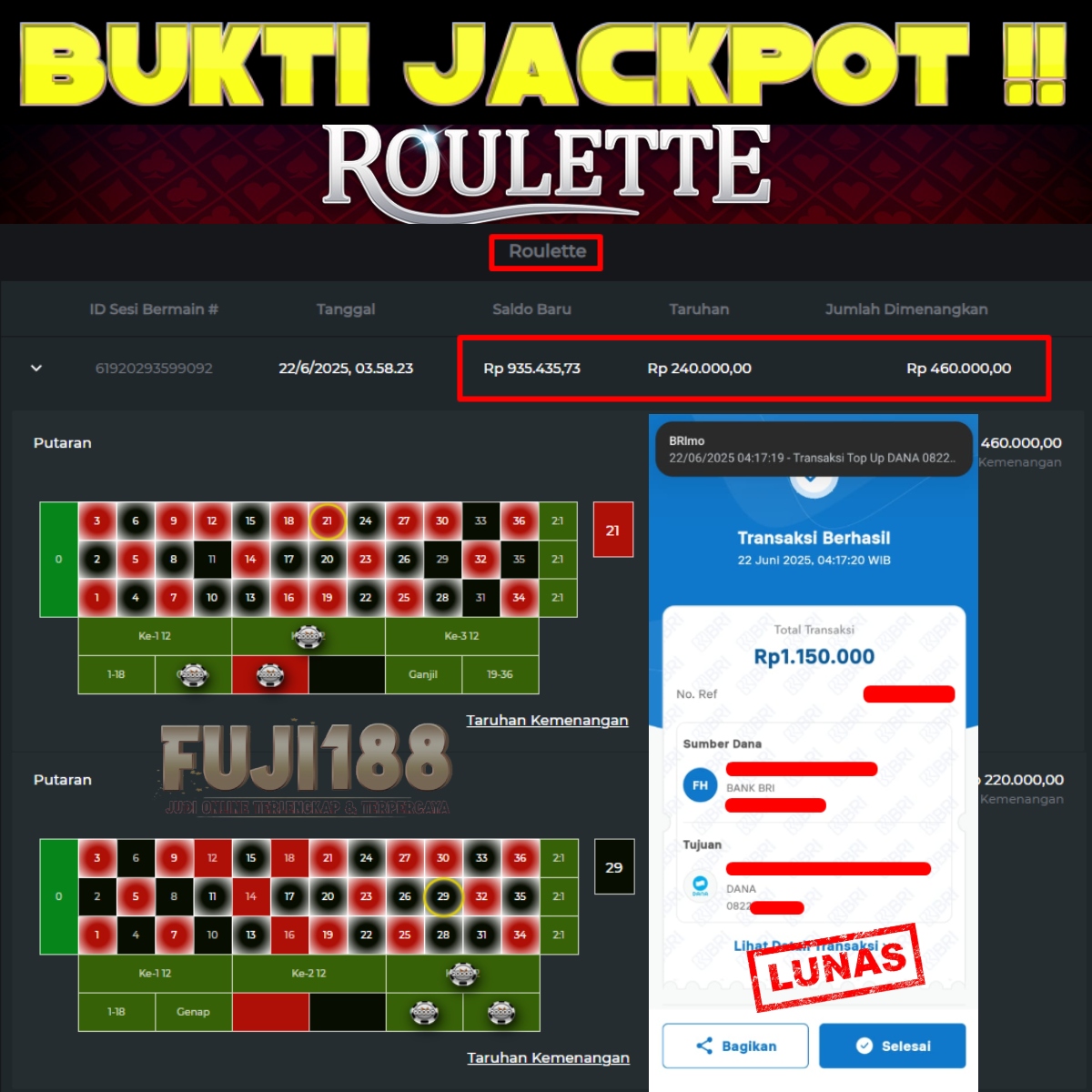 Bukti Kemenangan ROULETTE – PRAGMATIC PLAY