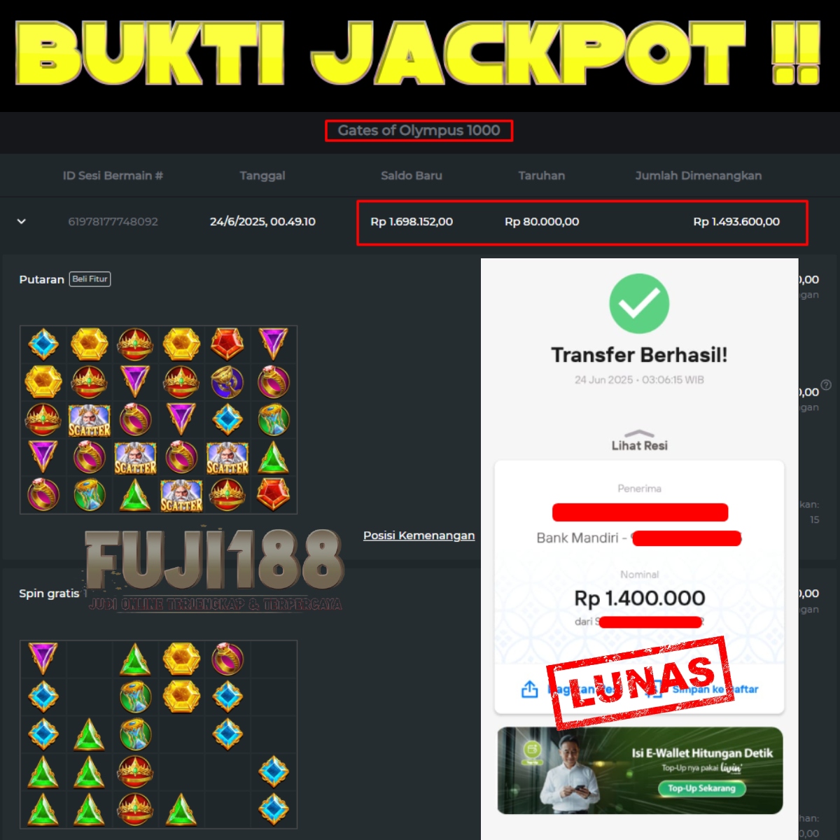 Bukti Kemenangan Gates of Olympus 1000 – PRAGMATIC PLAY