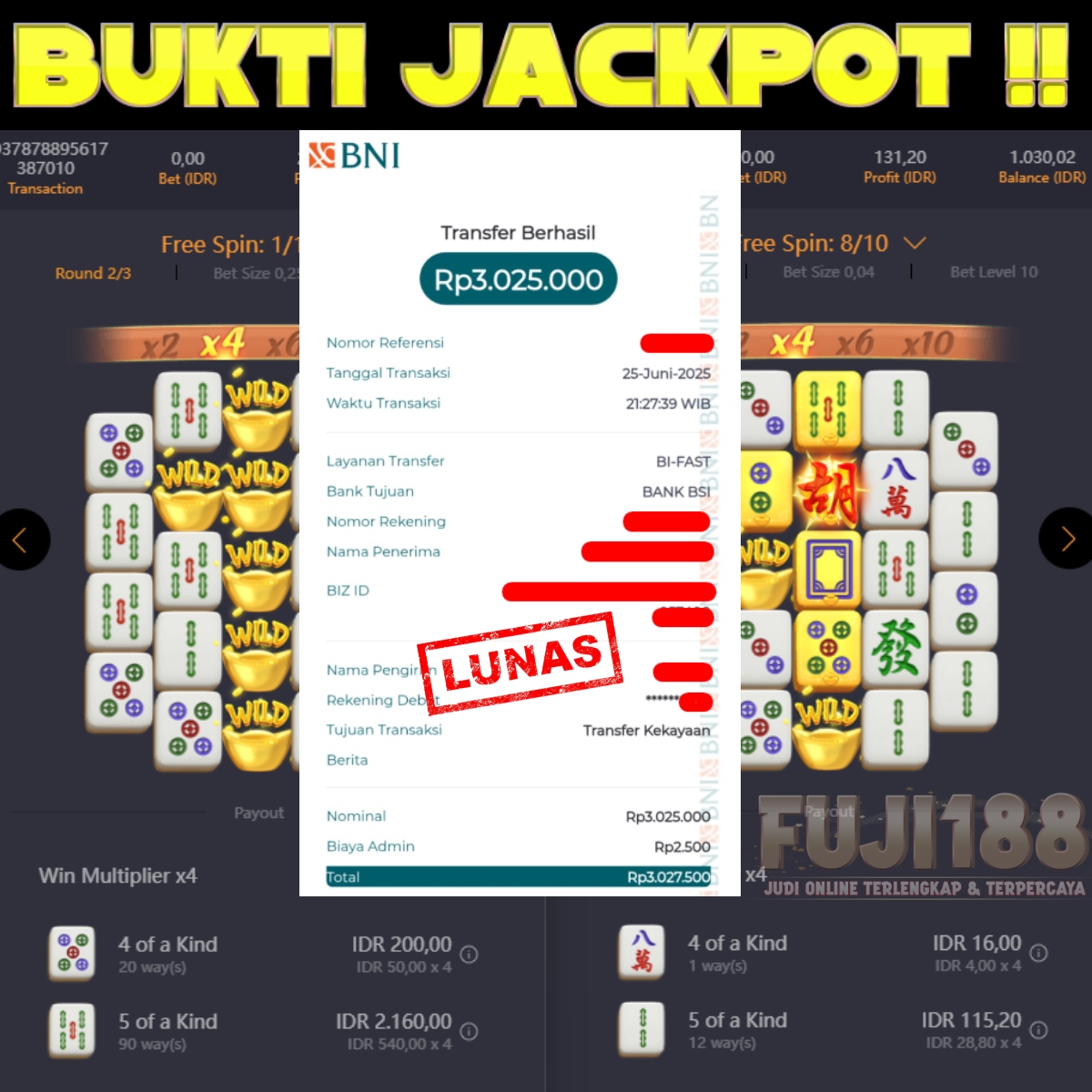 Bukti Kemenangan MAHJONG WAYS 2  – PG SOFT