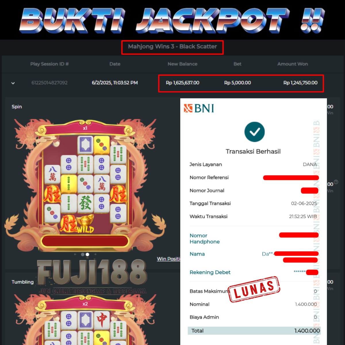 Bukti Kemenangan Mahjong Wins 3  Black Scatter – PRAGMATIC PLAY