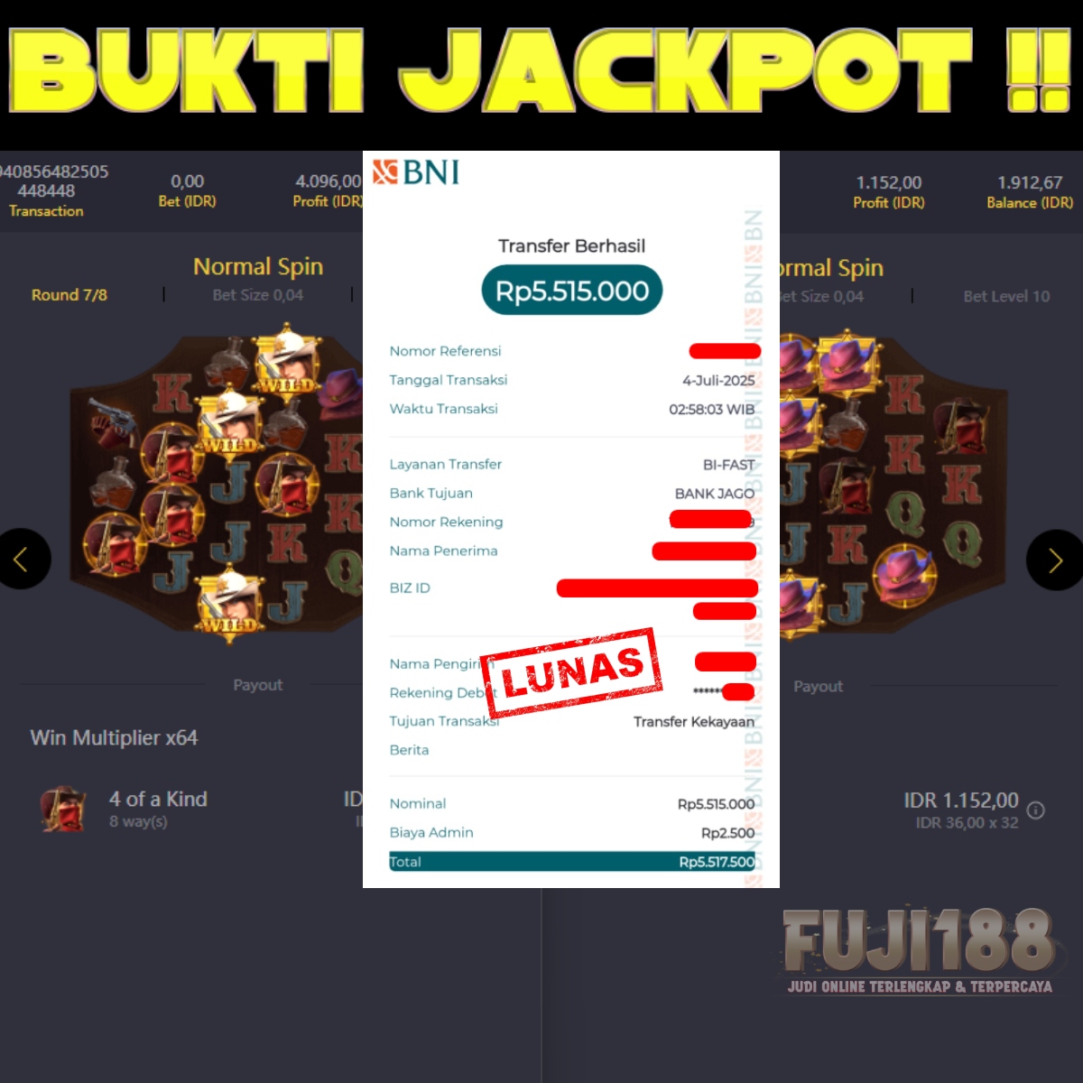 Bukti Kemenangan WILD BOUNTY SHOWDOWN – PG SOFT