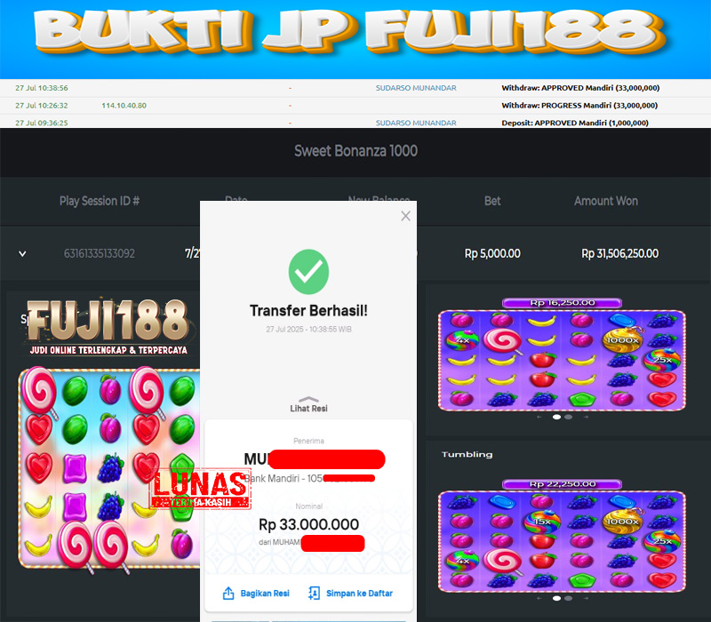 Bukti Kemenangan Sweet Bonanza 1000