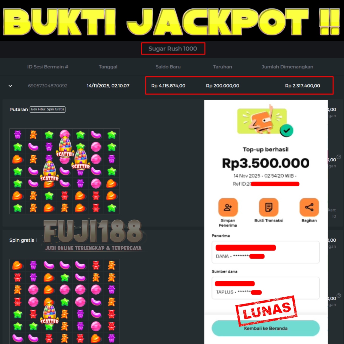Bukti Kemenangan Sugar Rush 1000