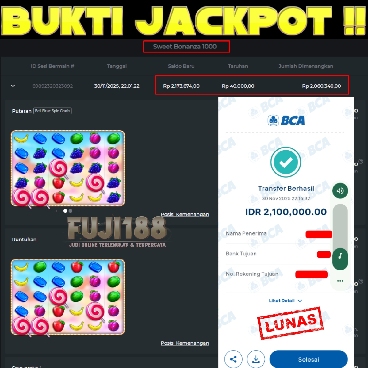 Bukti Kemenangan Sweet Bonanza 1000