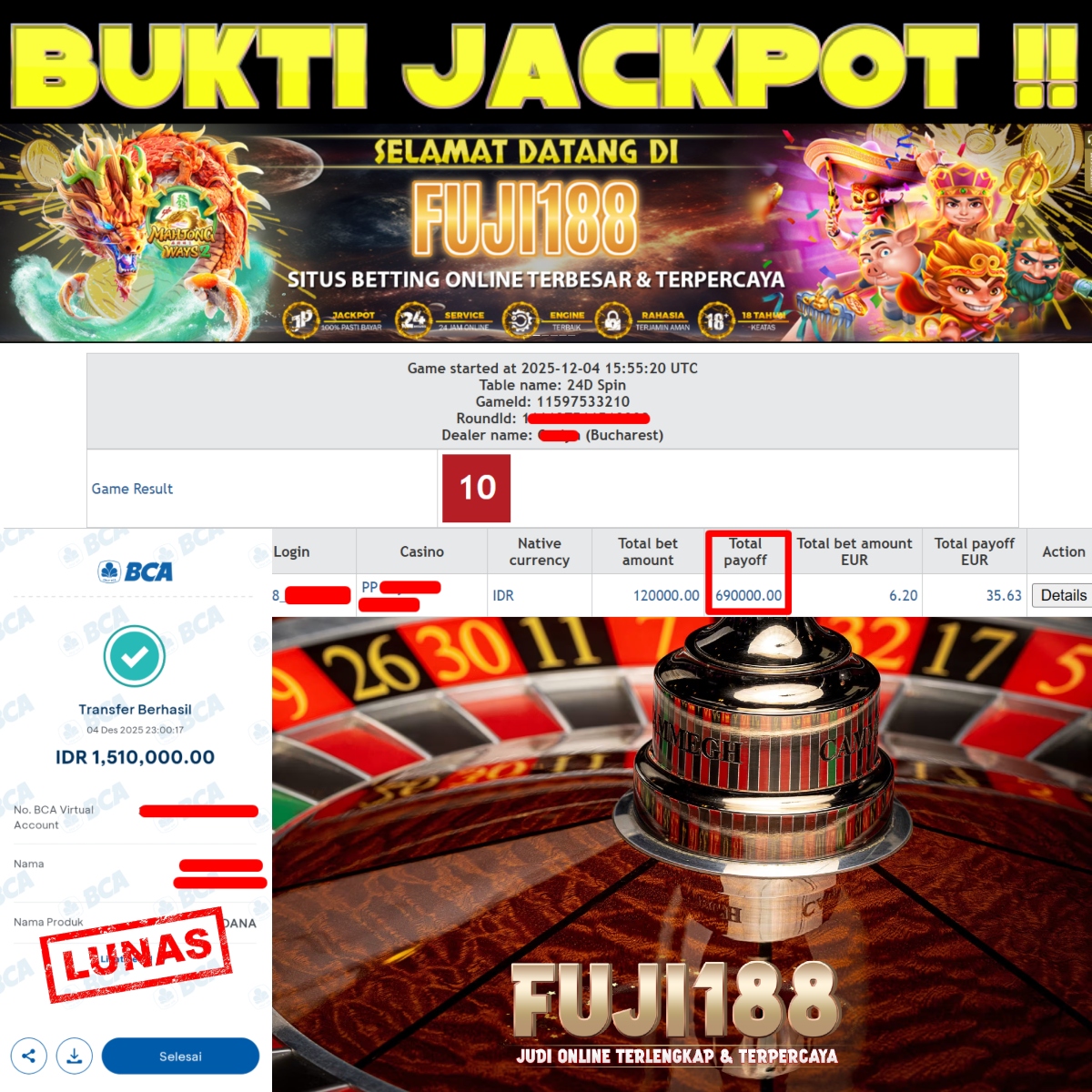 Bukti Kemenangan ROULLETE- LIVE PP