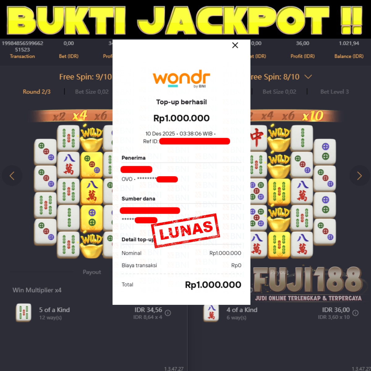 Bukti Kemenangan MAHJONG WAYS 2  – PG SOFT