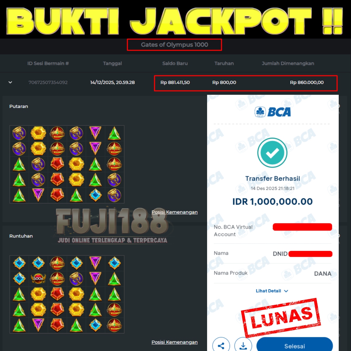 Bukti Kemenangan Gates of Olympus 1000 – PRAGMATIC PLAY